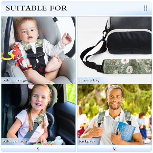 Image of 2 Pack Seatbelt Covers Seat Belt Cover Pad for Adults Boys Girls Car Seat Strap Covers Pads Cushion Universal Shoulder Strap Pad Protector for Backpack Camera Bag 10x7.7Inch Summer Daisy Butterfly Gre