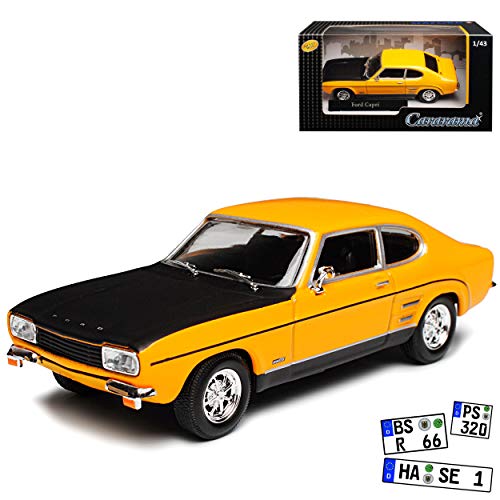 Cararama Ford Capri RS I 1. Generation Coupe Gelb Orange mit Schwarz 1968-1973 1/43 Modell Auto mit individiuellem Wunschkennzeichen