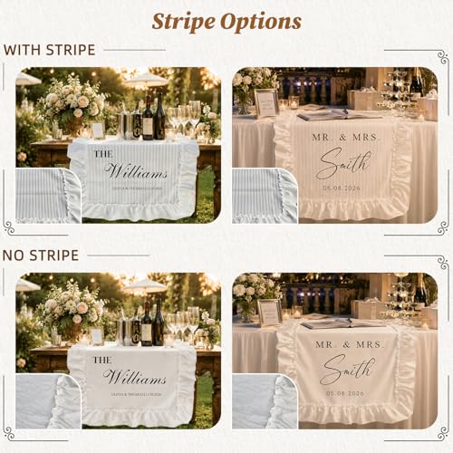 Image of Personalized Wedding Table Runner with Ruffled Edges, Custom Sweetheart Table Decor Banner, Custom Wedding Welcome Sign for Table, Mr & Mrs Canvas Banner, Customized Table Runner with Name