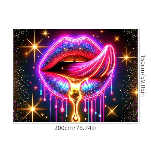 Image of BlissYard Lip Black light Tapestry Hanging Backdrop Glow in The Dark Poster Glitter Lips UV Tapestry for Bedroom Wall Decoration Living Room Artwork Home Room Party Backdrop Decor 78x59 Inch