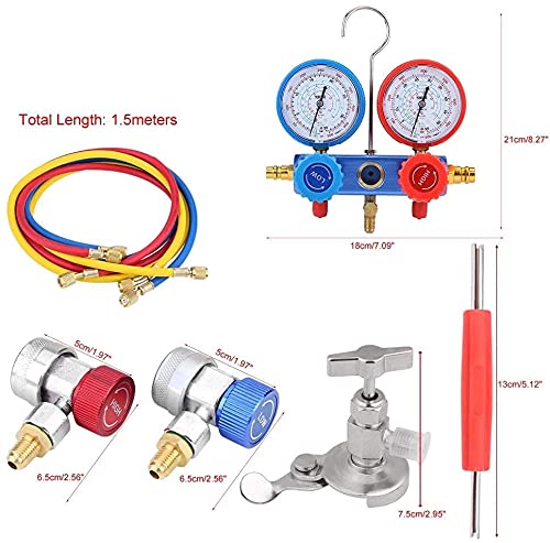 KATSU Tools R134a A/C Juego de manómetros para aire acondicionado con herramienta de manguera de recarga de 5 pies