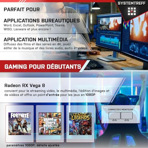 SYSTEMTREFF PC Gamer Basique AMD Ryzen 7 Pro 5755G 8x4.6GHz | Radeon RX Vega 8 4K HDMI DX12 + 2To HDD | 16Go DDR4 RAM | Windows 11 | Ordinateur de Bureau WLAN pour Les Joueurs, Les Gamers – Image 6