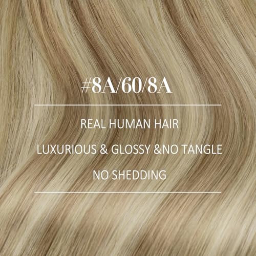 Image of YoungSee Sew in Hair Extensions Real Human Hair Light Brown Balayage Platinum Blonde Weft Hair Extensions Human Hair Dyable Sew in Bundles Human Hair for Women 100g 16 Inch