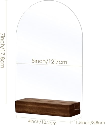 Miniatura 2 de Letrero acrílico de arco transparente de 5 x 7 pulgadas con base de madera, paquete de 10 hojas de acrílico arqueadas transparentes en blanco con