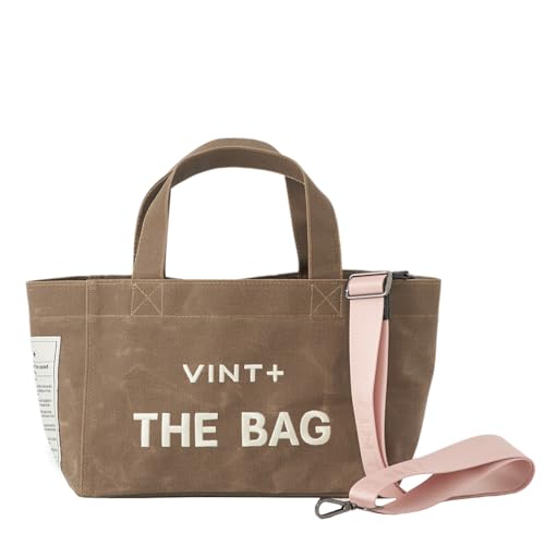 VINT+ Canvas Bag Damen Handtasche – Moderne Schultertasche mit wählbarem Tragegurt – Casual Shopper Tasche ideal für Arbeit, Uni, Schule & Reise | Wasserabweisend, 100% Baumwolle | Small, Braun