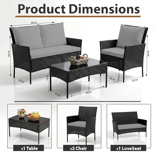 Image of OUTLIVING Outdoor 4 Seater Sofa Set || Patio Furniture Sets || Balcony Sofa || Indoor Sofa || Wicker Rattan Garden Sofa Set with Cushion and Center Table (Black / /Grey)