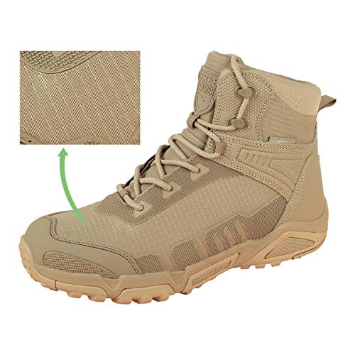 FREE SOLDIER Men’s Waterproof Hiking Boots 6 Inches Lightweight Work Boots Military Tactical Boots Durable Combat Boots(Tan,9.5)