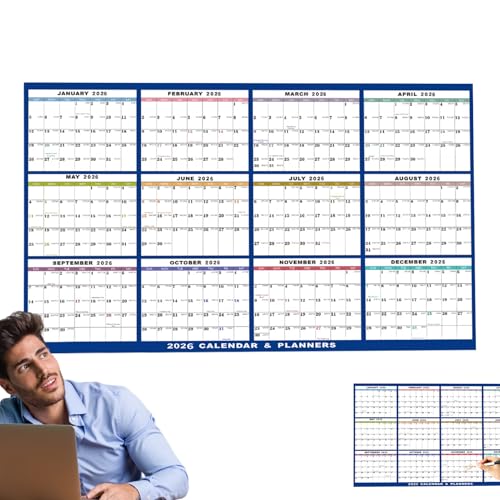 Calendario de pared grande de borrado en de 2026, calendario de pared de 12 meses, 61 x 91 cm, para familia, niños, hogar, estudiantes, oficina, profesores, interiores, frigoríficos, etc