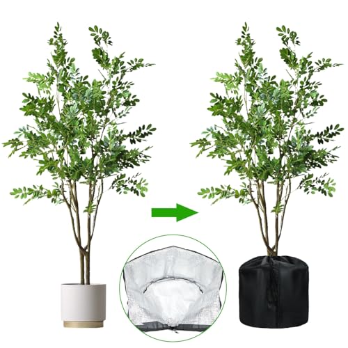 MUCOOS 90 x 60 cm Topfschutz Pflanzen Winter, Thermo topfschutz Pflanzen Winter mit Reißverschluss und Kordelzug, Winterschutz für Kübelpflanzen, Pflanzen Wurzeln Halten Warm