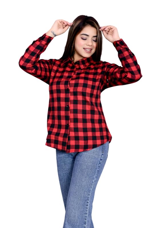 Women's Check Shirt | Red Cotton Blend Casual Shirt for Everyday, Office, Outing, and Semi-Formal Occasions-image-13