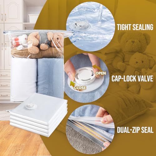 Image of TAILI 4 Pack Vacuum Storage Bags, Jumbo Size (31x40 inch), Cream | Vacuum Seal Bags for Clothing, Extra Large Space Saver for Bulky Beddings, Comforters, Blankets, Pillows, Reusable