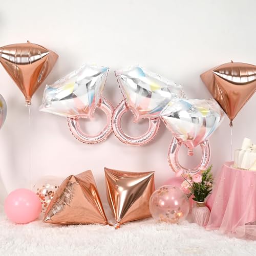 Image of Rose Gold Diamond Ring Balloons 4 Pcs,Foil Engagement Ring Balloons
