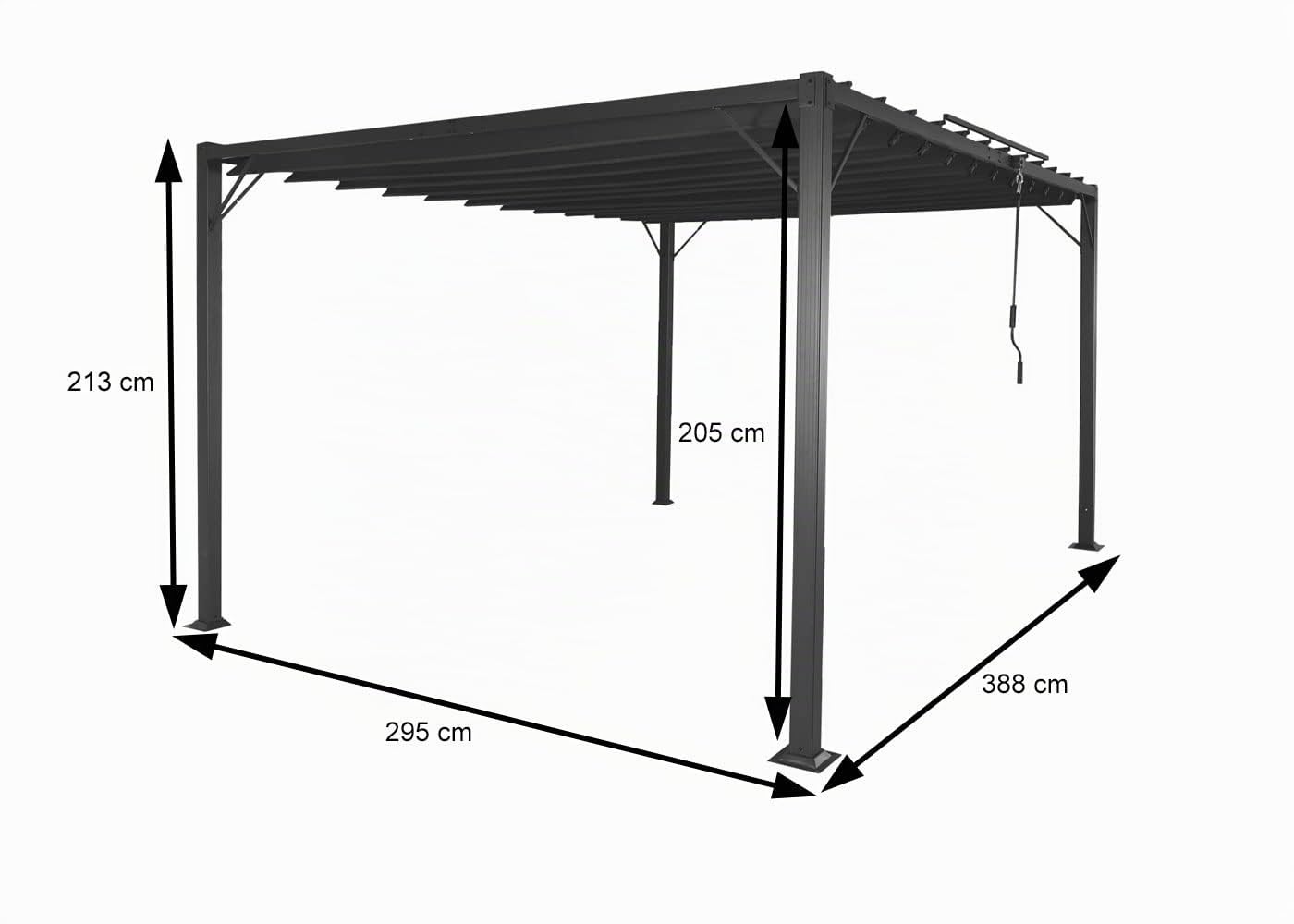 Mendler Pergola HWC-L40, 8cm-Alu-Gestell Stoff/Textil 3x4m anthrazit