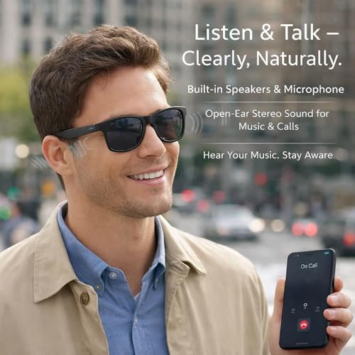 Image of Maizic Smarthome Bluetooth Smart Sunglasses | Polarized UV Protection Lenses | Touch /Tap Control | Built-in Speakers & Microphone | Rectangle Design | Wireless Audio Sunglasses for Unisex