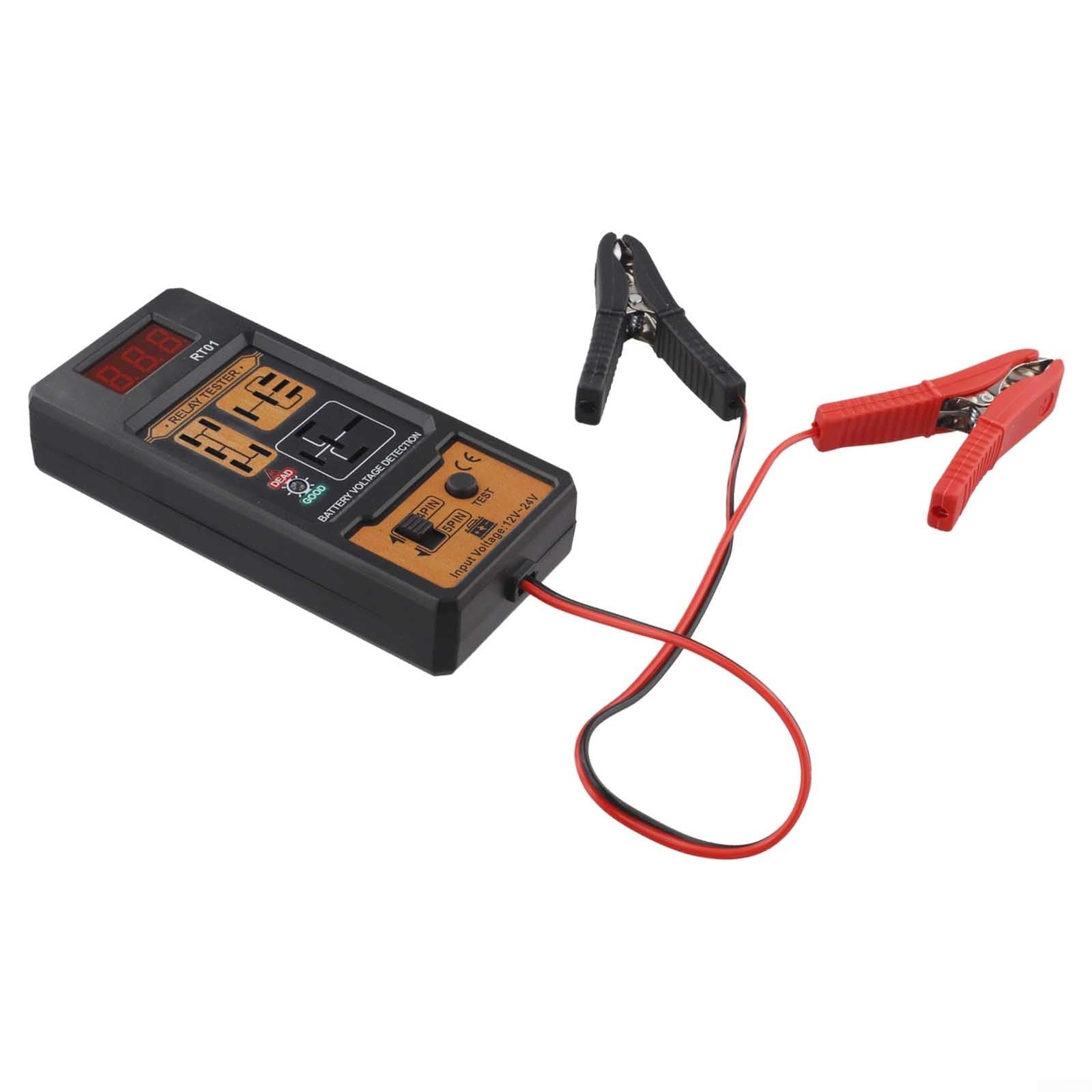 Tester relè digitale 12 V 24 V con display LCD, analizzatore relè auto a 4/5 pin per auto camion diagnostica circuito batteria marina, strumento di test elettrico portatile con clip