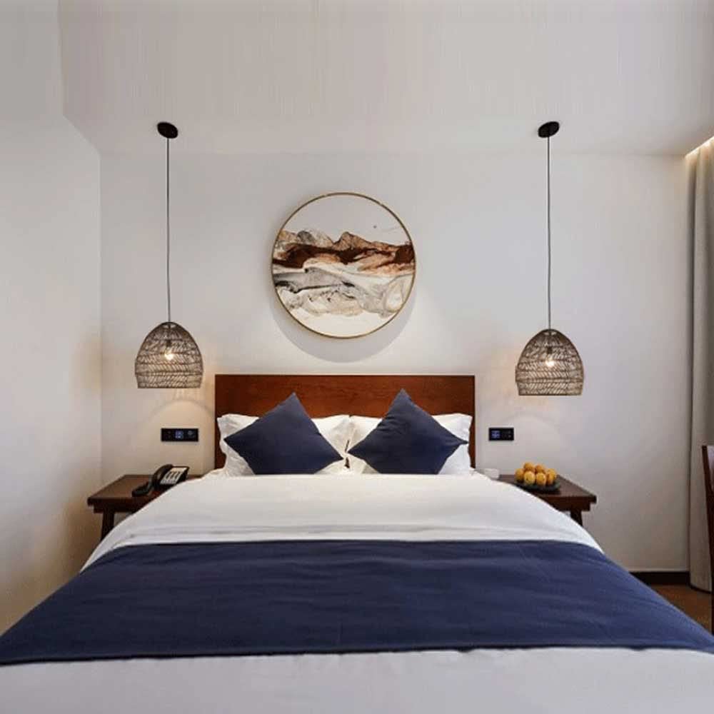 Lámpara Colgante De Techo De Mimbre Lámpara Colgante De Luz Tejida con Forma De Cúpula Candelabro De Cesta De Mimbre con Pantalla De Nido De Pájaro para Sala De Estar, Comedor, Restaurante