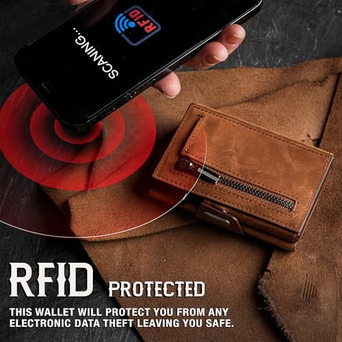 Slim RFID Wallet for Men – Minimalist Aluminum with Real Leather Credit Card Holder with Coin Purse and Cash Slot – Perfect Front Pocket Wallet for Gift, Travel, and Everyday Carry.3