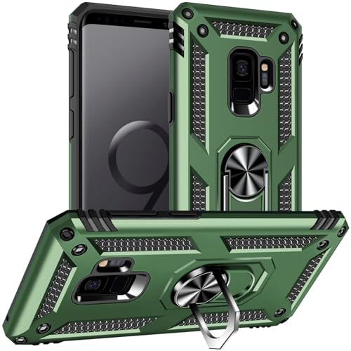 Coque Samsung S9 militaire avec anneau de support antichoc vert