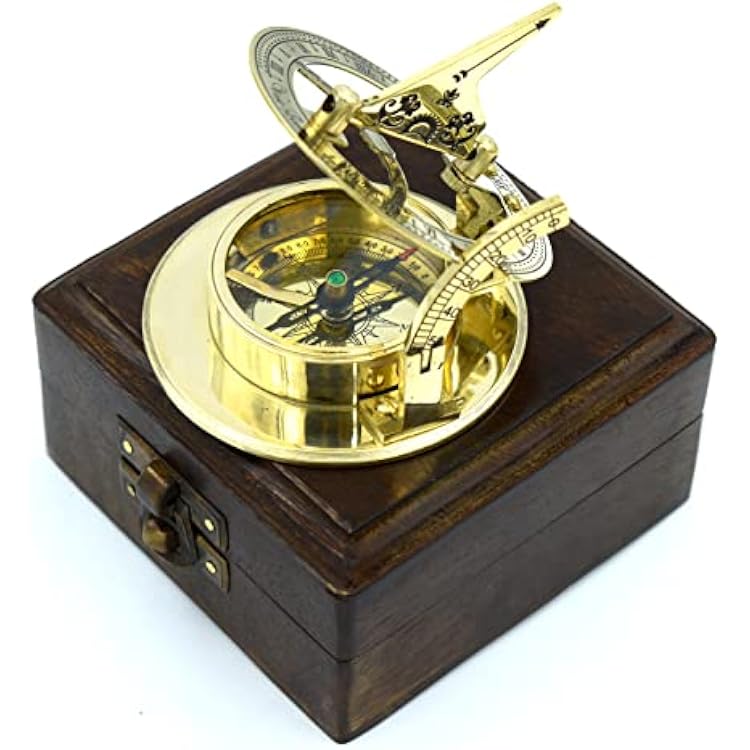 SARA NAUTICAL Antique Brass Sundial Compass, Sundial Clock in Box Gift Sun Clock Ship Replica Watch,Ship Decorations