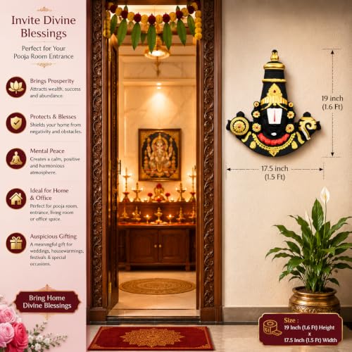 Image of Lord Balaji Head wall Hanging Very Big Size 1.6 Feet | Thirupathi Sangu Chakram Head Idol for Grand Pooja Room |(1.6FTx3.5 inchx1.5 FT, Fibre)