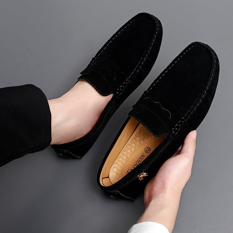 Mocasines de ante con punta redonda para hombre: calzado plano, ligero y de moda 2