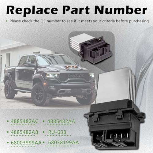 Image of Front Auto Temp HVAC Blower Motor Resistor Compatible with Chrysler Pacifica Town & Country Voyager Caravan Grand Caravan Durango Nitro - Commander Grand Cherokee Liberty Replaces 4885482AA RU-638