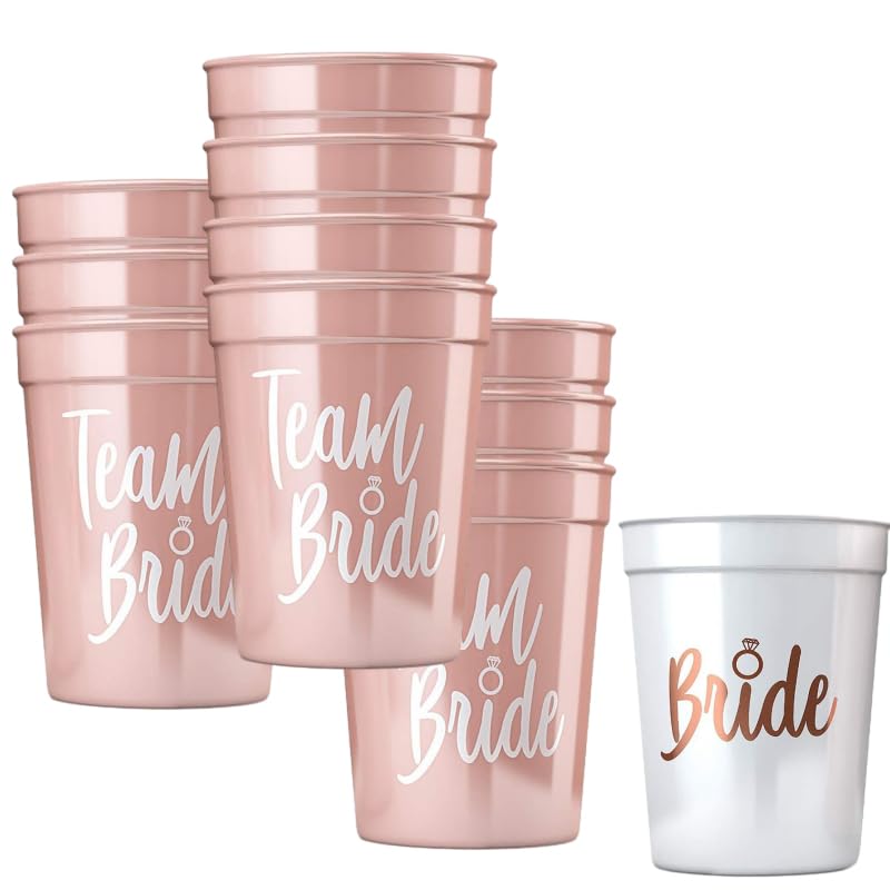 Coaroly 12 Stück Team Bride Becher JGA Becher Wiederverwendbar Bachelorette Party Cup für Bridal Shower Verlobungsfeier Junggesellenabschied frauen Party