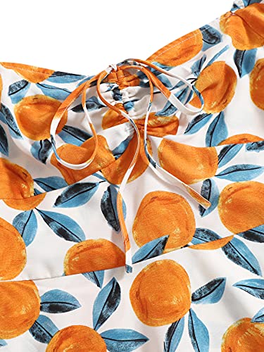 Floerns Women's Summer Drawstring Sweetheart Neck Puff Sleeve A Line Short Dress4