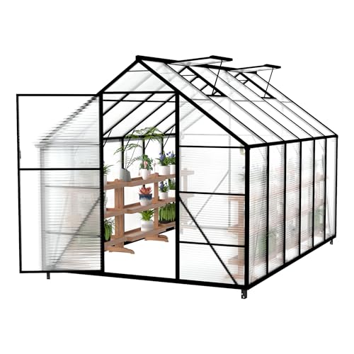 FIVMEN Gewächshaus Aluminium Gartengewächshäuser mit 6 cm Fundament und 4 mm PC Platte Treibhaus Tomatenhaus Gartenhaus UV beständig Wetterfest für den Garten, 380x250x205 cm