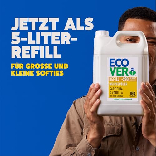 Ecover Weichspüler Nachfüllpack, für zart duftende und weiche Wäsche, Gardenie- und Vanilleduft, 1 x 5L