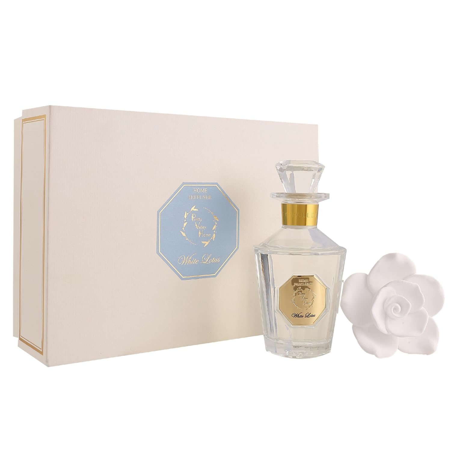 Reed Diffuser Set, Pretty Valley Home Diffuser Rose Petals Gypsum White Flower Oil 100Ml / 3.38fl OZ Gift Box for Bathroom Office Bathroom Living Room