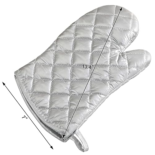 New Star Foodservice Oven Mitts with Extra Defense, up to 400F, Set of 2 (Silver (Interwoven Cloth/Silicone), 13-Inch (Set of 2))
