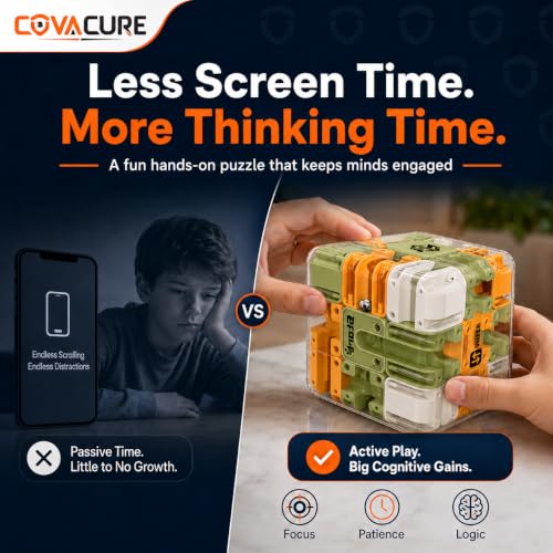 Image of COVACURE 3D Maze Puzzle Cube with Metal Ball Inside, Transparent Handheld Marble Run Brain Teaser Game for Kids & Adults, Engaging Brain Teaser, Stress Relief Challenge (6 CM)