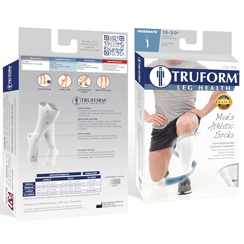 Image of Truform Compression Socks, 15-20 mmHg, Men's Gym Socks, Knee High Over Calf Length, Tan, Large