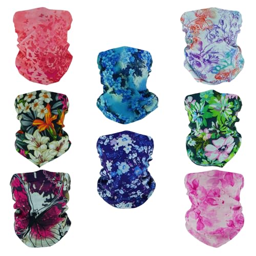 SMEHCF 8 Multipurpose Bandanas for Women Men Headband Balaclava Hair Head Scarf Face Half Airsoft Paintball Mask Neck Gaiters Breathable Reusable Washable Butterfly Flower