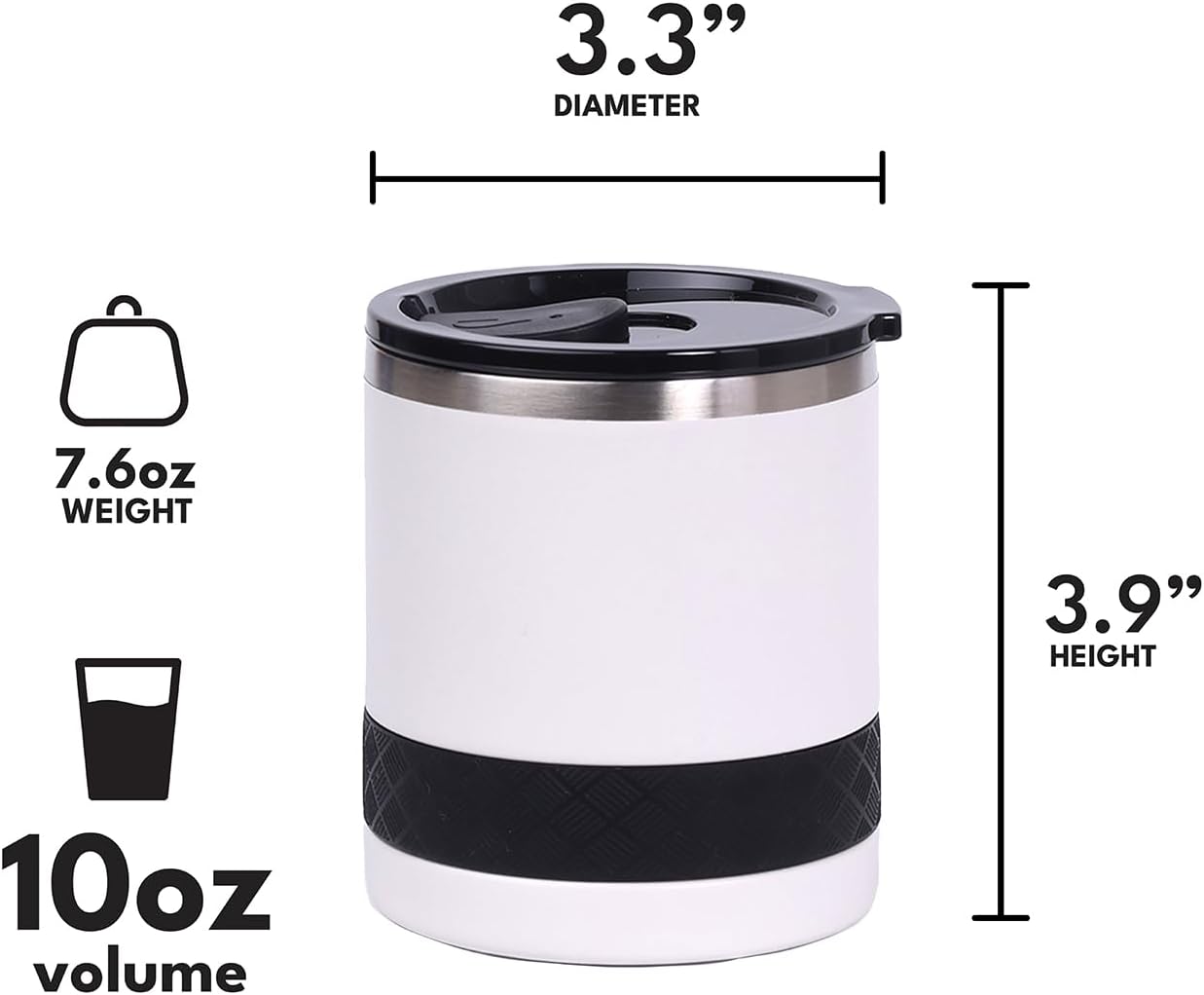 Elemental Recess Lowball Tumbler, 10oz Triple Wall Stainless Steel Cup with Non-Shattered Tritan Lid, Insulated Whiskey Glass, Insulated Coffee Tumbler Mug for Hot & Cold Drinks - White - Image 2