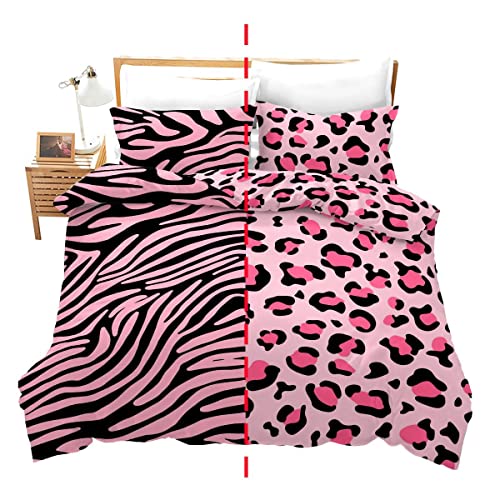 Leopard Bedding Set Zebra Stripes Comforter Cover for Kids Boys Girls Women Safari Wildlife Fur Duvet Cover Pink Black Zoo Animal Skin Texture Bedspread Cover Quilt Cover Double - Image 4