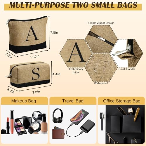 YOOLIFE Personalized Gifts for Women, Initial Jute Tote Bag & 2 Makeup Bags — view 5