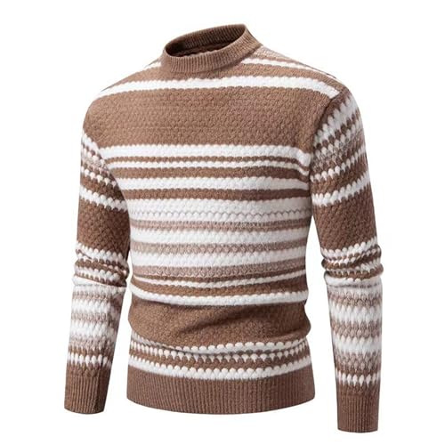 Mens Mock Neck Slimming Fit Knitted Sweater Lightweight Loose Fit Casual Color Block Striped Pullover Sweaters S-3XL