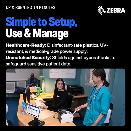 Image of ZD4AH42-D01E00EZ - Zebra ZD421 Direct Thermal Printer, Healthcare Approved, 203 DPI, USB, Ethernet, Bluetooth