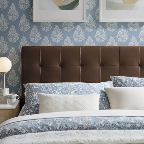 Image of Modway Lily Performance Velvet Full Size Headboard with Biscuit Tufting in Chocolate Brown - Stain-Resistant Upholstery with Padded Design and 5 Height-Adjustable Mounts