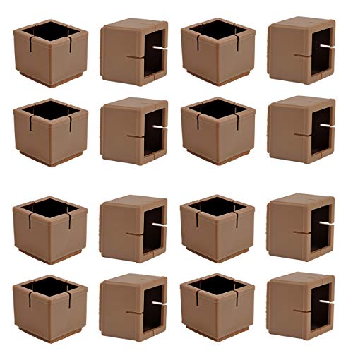 Chair Leg Floor Protectors, WarmHut 16pcs Brown Silicone Table Furniture Leg Feet Tips Covers Caps, Felt Pads, Prevent Scratches, Wood Floor Protector (Square)(Brown)