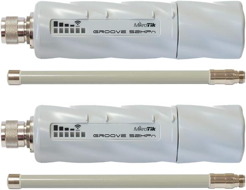 MikroTikRouterBOARD GrooveA-52HPn (2-PACK) 1 LAN built-in 2.4/5GHz 802.11a/b/g/n wireless interface OSL4 PoE injector 6dbi omini antennaPRE CONFIGURED / READY TO INSTALL
