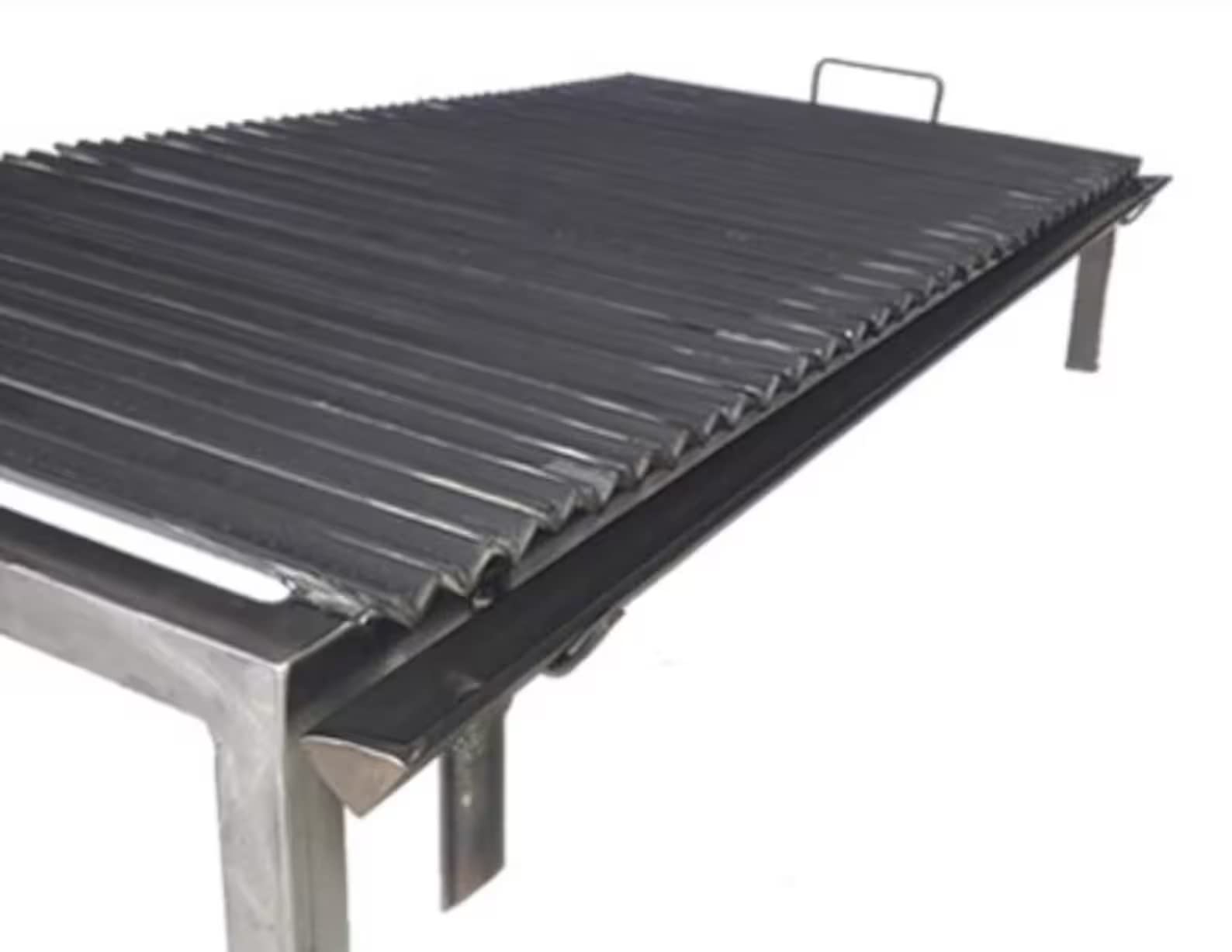 Premium Argentine Grill – Griglia in ferro angolare a V con manici e padella di scarico, griglia in ferro, resistente, barbecue (28 x 61 cm)