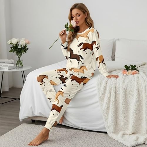 Image of Women's Pajamas Set Soft 2 Piece Loungewear Long Sleeve Pj Set Matching Sleepwear with Pockets for Women Plus Size