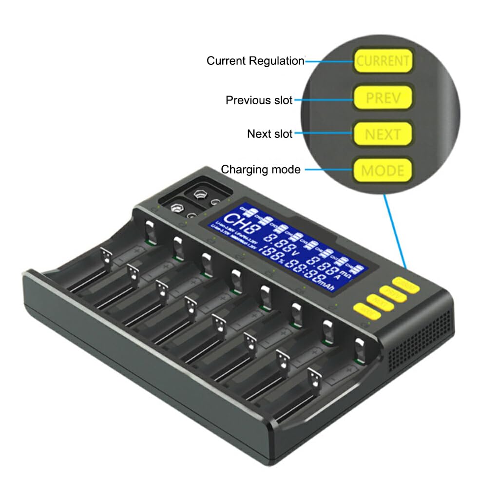 Chargeur de batterie 8 emplacements 9V LCD affichage numérique piles rechargeables adaptateur de charge plastique Lithium Charge bureau