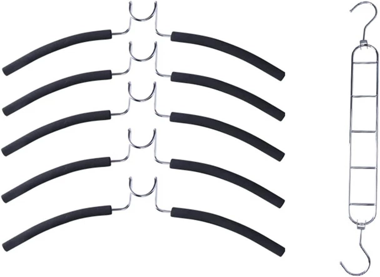 Swing Arm Pants Hanger Clothes Hangers Space Saving Coat Hanger Non Slip Shirt 5 in 1 Rack Multifunctional Pants Hangers (Color : Black, Size : 1pcs)