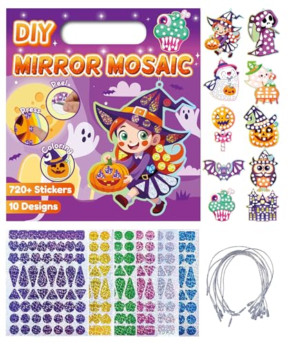 Daity 10 Stück Halloween Mosaikbastelset kinder Klebebilder Set DIY Selbstklebend Sticky mit bunte Laseraufkleber Mosaics Bastelset Mosaik Sticker Glänzend Geschenke für Kinder ab 3+ Jahre