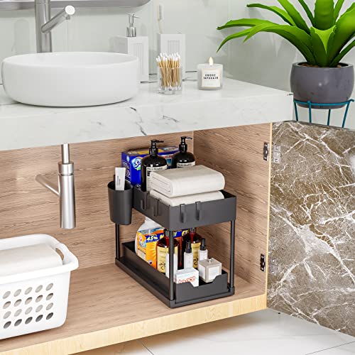 Puricon 2 Pack Under Sink Organizers And Storage Pull Out Sliding Drawer, 2 Tier Multi-Purpose Kitchen Under The Sink Organizer Under Bathroom Sink Shelf Storage Rack For Countertop Laundry -Black #TOP7