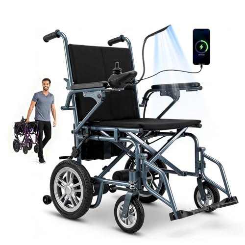 Image of Electric Wheelchairs for Adults,Lightweight Foldable Wheelchair 15 Miles Long Travel Range, 360 Joystick Control Motorized Wheelchair, Support 286 lbs with LED Light Power Wheelchair (Blue Blue)